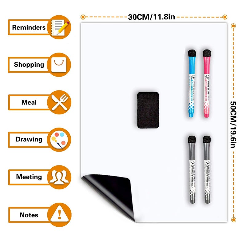 CUHIOY Magnetic Whiteboard Sheets 20" x 12" for Fridge, Easy to Clean Refrigerator Magnet Dry Erase White Board, Idea for Family Planner Organiser to Do List Grocery List with 4 Marker Pens & Eraser - Image 4